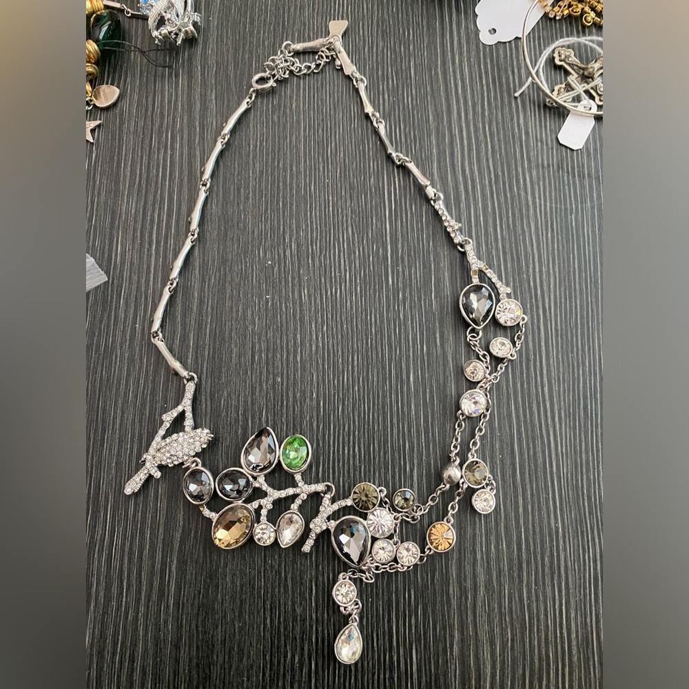 Simon Chang Silver Necklace with Clear, Smoky and Green Stones